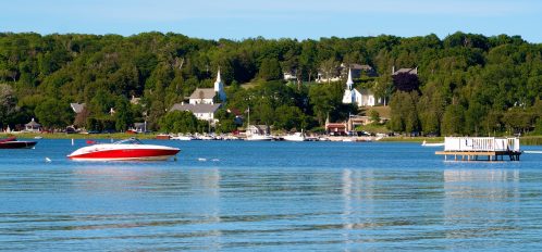 Red Boat in Lake Michigan