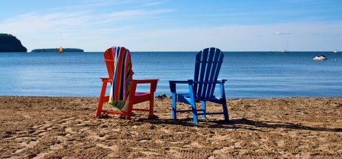 Red and Blue Chair on Bay Breeze Beach